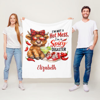 Monogram Highland Cow Hot Mess Funny Humorous  Fleecefilt