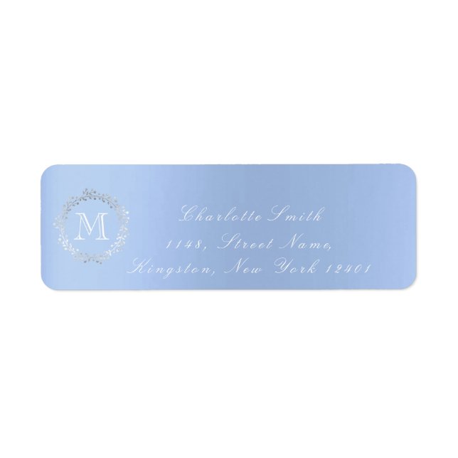Monogram Himlar Blue Grått Silver  OSA för utandni Returadress Etikett (Framsidan)