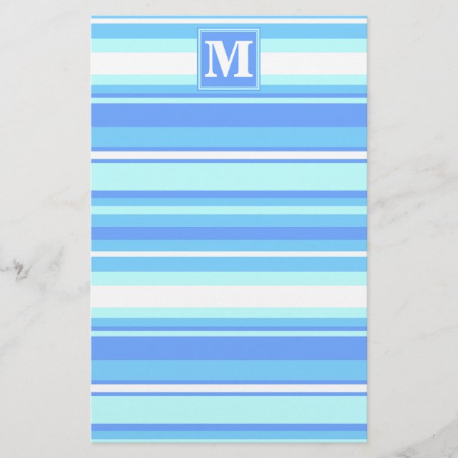 Monogram himlar blue rand brevpapper (Framsida)