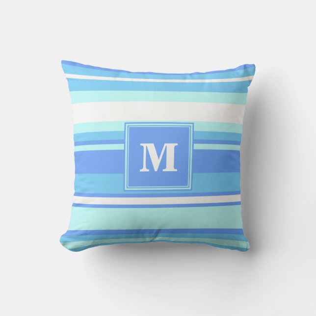 Monogram himlar blue rand kudde (Framsida)