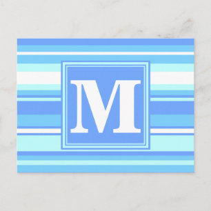 Monogram himmelblå ränder vykort