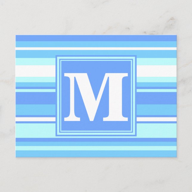 Monogram himmelblå ränder vykort (Framsida)