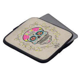 Monogram Hipster Colorful Sugar Skullsprickor Laptop Sleeve