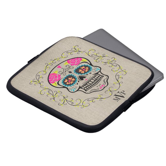 Monogram Hipster Colorful Sugar Skullsprickor Laptop Sleeve (Framsida topp)