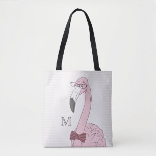 Monogram. Hipster Flamingo med Finare Bow Tie. Tygkasse