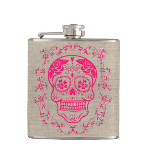Monogram Hipster Shock rosa Sugar Skull på Burlap Fickplunta