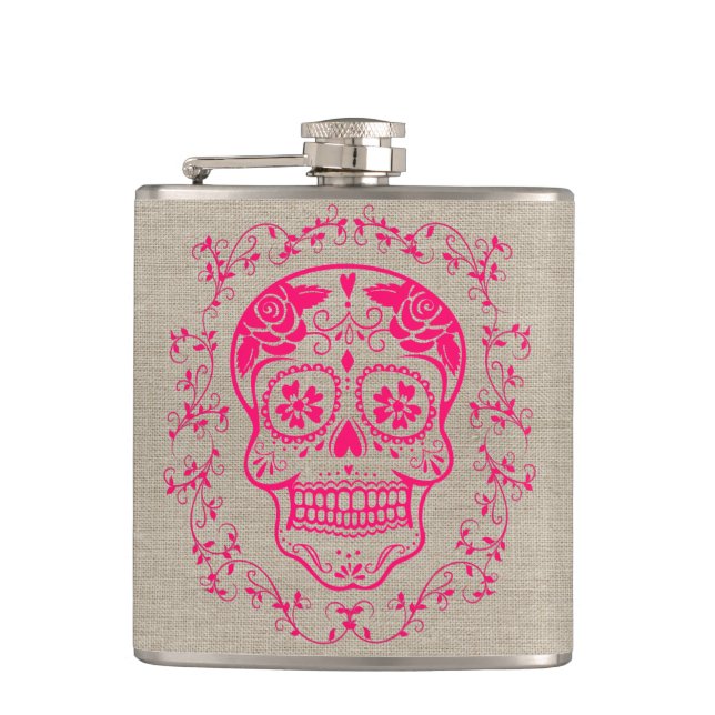 Monogram Hipster Shock rosa Sugar Skull på Burlap Fickplunta (Framsidan)