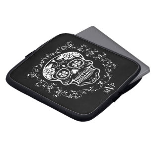 Monogram Hipster White Sugar Skull Laptop Fodral