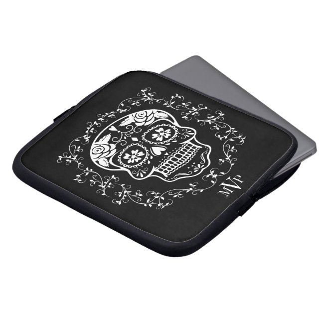 Monogram Hipster White Sugar Skull Laptop Fodral (Framsida topp)