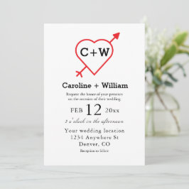 Monogram Hjärt och Pil Bröllop Inbjudningar