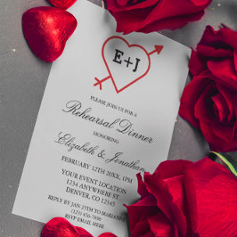 Monogram Hjärt - och pilrepetitionsmiddag Inbjudningar