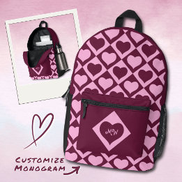 Monogram Hjärt Rutigt Mönster Bordeaux Rosa