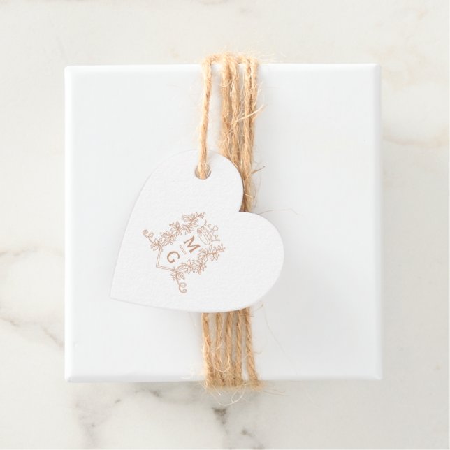 Monogram hjärta krona vapensköld ro guld bröllop gåvor etiketter (På plats)