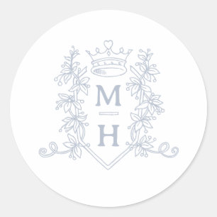 Monogram hjärta krona vapensköld silver bröllop runt klistermärke