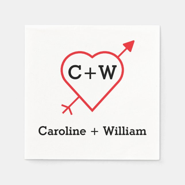 Monogram hjärta och pil pappersservett (Framsidan)