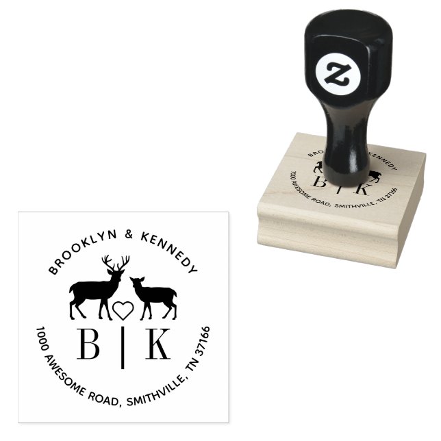 Monogram Hjort Bröllopspar Namn Returadress Stämpel (Stämplad)