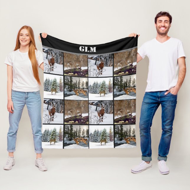 Monogram Hjort Collage Hunters Fleece Blanket (På plats)