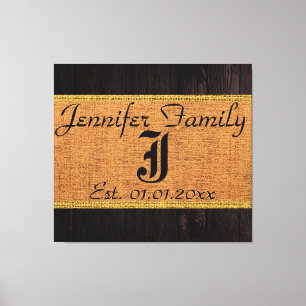 Monogram Hjort Rustic Burlap Linen Wood-utseende Canvastryck