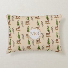 Monogram hjortmönster beige prydnadskudde