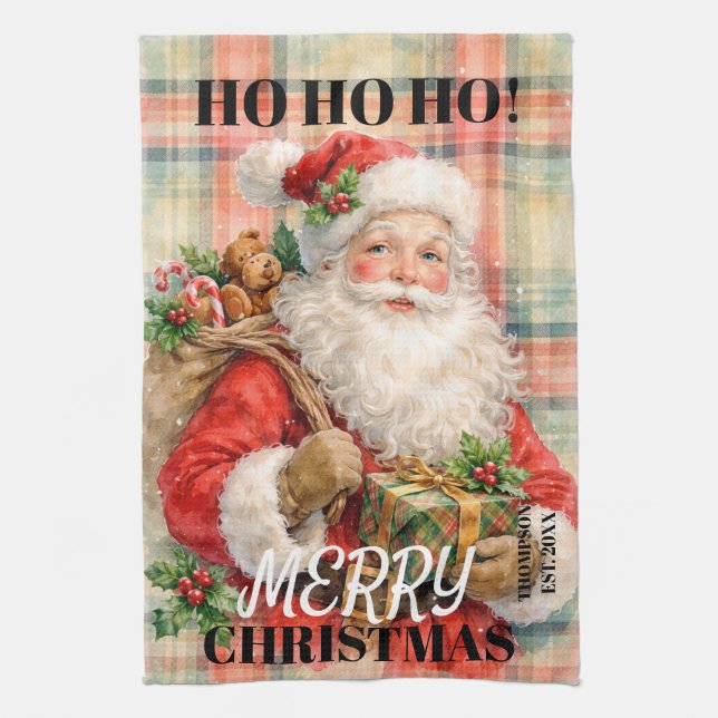 Monogram Ho ho ho God Jul Tomte röd Kökshandduk (Vertikal)