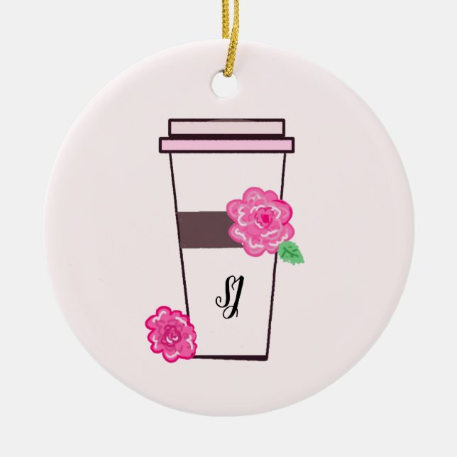 Monogram Hög Kaffe Dryck Julgransprydnad Keramik (Framsidan)