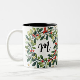 Monogram Holly Wreath Två-Tonad Mugg