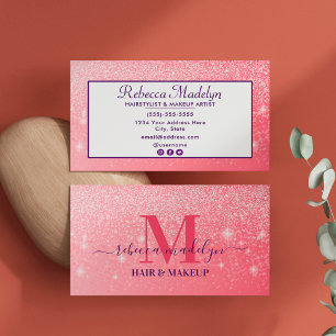 Monogram Holografi Namnteckning skript Rosa Glitte Visitkort