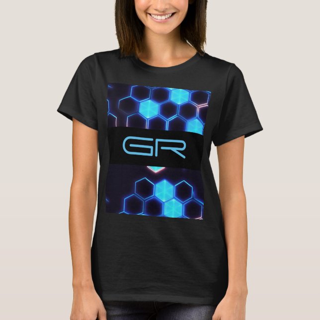 Monogram Holografisk cyberpunk Hexagon Tiles T Shirt (Framsida)