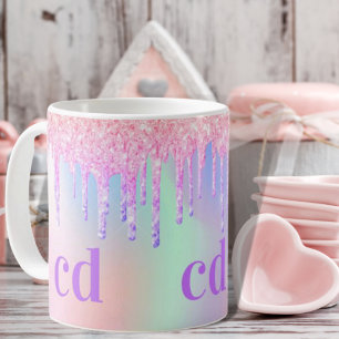 Monogram holografisk encorn glitter droinbow kaffemugg