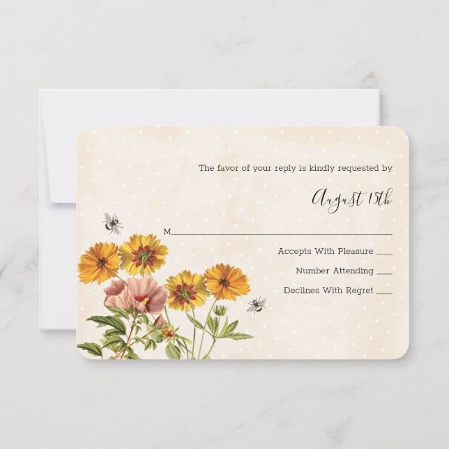 Monogram Honeybee Bröllop Response Card-OSA OSA Kort (Baksida)
