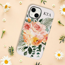 Monogram Höst Akvarell Rustik Rosa Persika Blomma