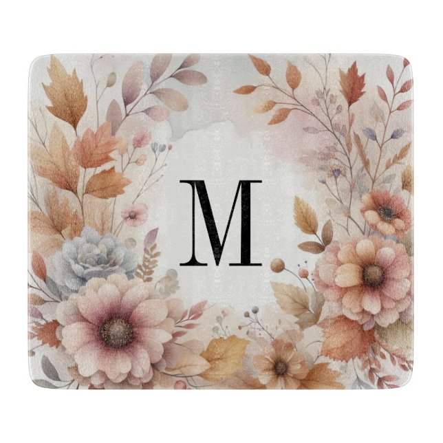 Monogram Höst löv och blommor, vattenfärg (Framsidan)
