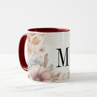 Monogram Höst löv och blommor, vattenfärg Mugg