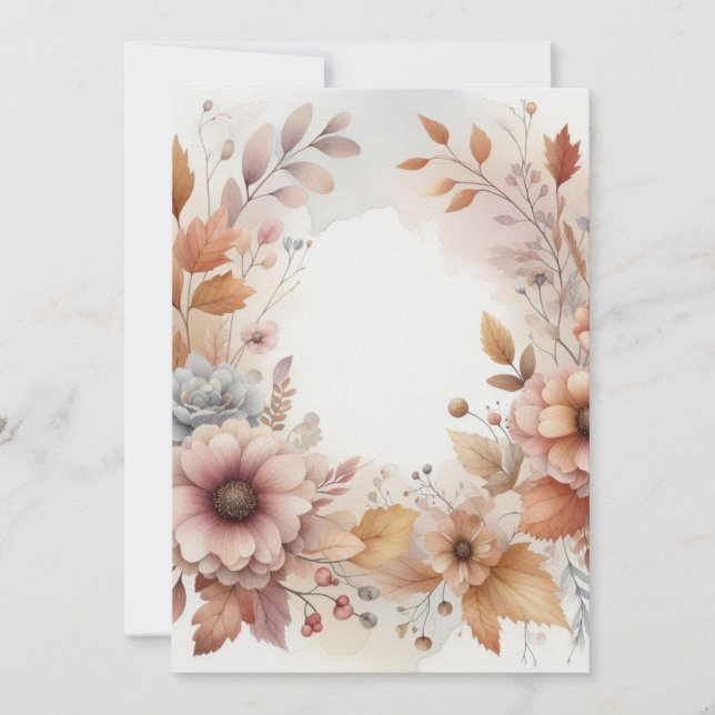 Monogram Höstblad och blommor akvarell  Inbjudningar (Framsida)