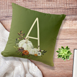 Monogram höstblomma och vita pumpor kudde