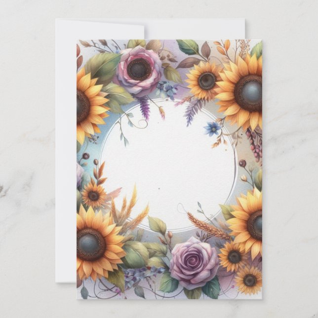 Monogram höstblommor och solrosor akvarell inbjudningar (Framsida)