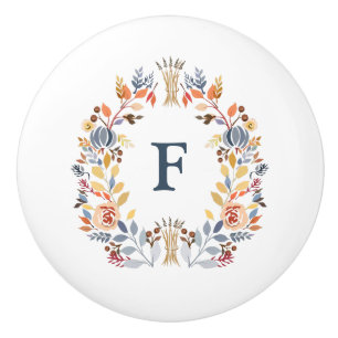 Monogram Höstfärg Gul, Orange Röd Blå Blomma Knopp