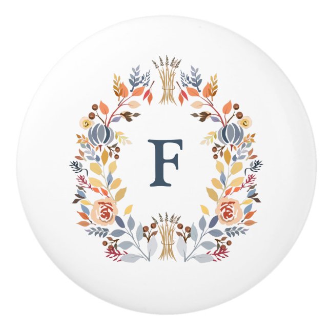 Monogram Höstfärg Gul, Orange Röd Blå Blomma Knopp (Framsidan)