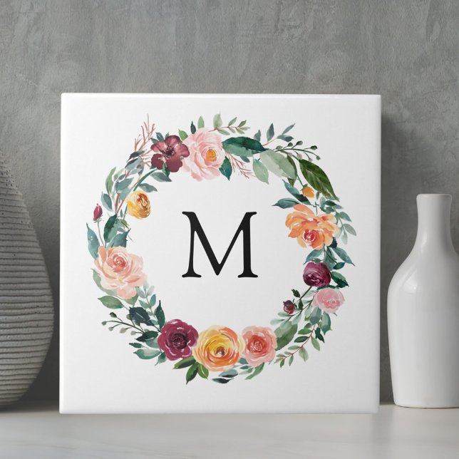 Monogram hösthösten Ro Blomsterkrans Blommigt Utan Kakelplatta (Close up)