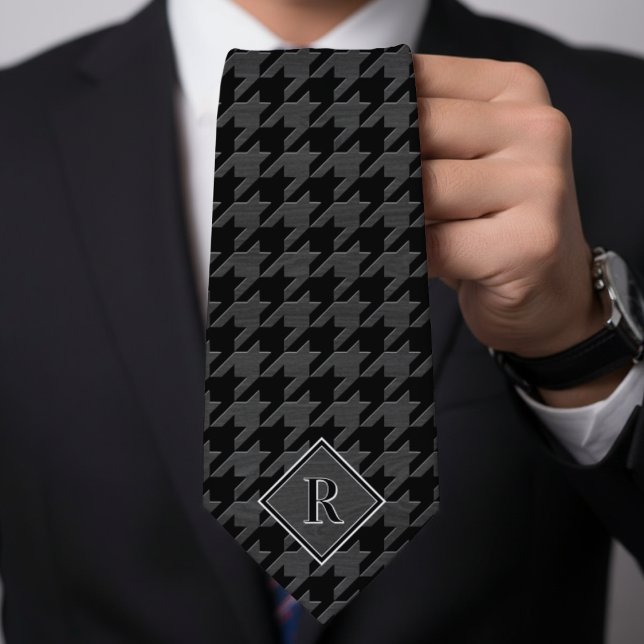 Monogram Houndstooth Pattern Black & Grey Wood Slips (Monogram Houndstooth Pattern Black & Grey Wood Neck Tie
)