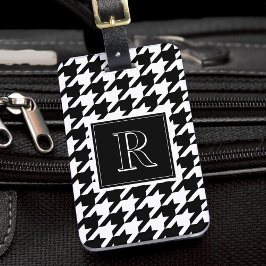 Monogram Houndstooth Pattern Black & White Bagagebricka
