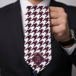 Monogram Houndstooth Pattern White & Burgundy Wood Slips