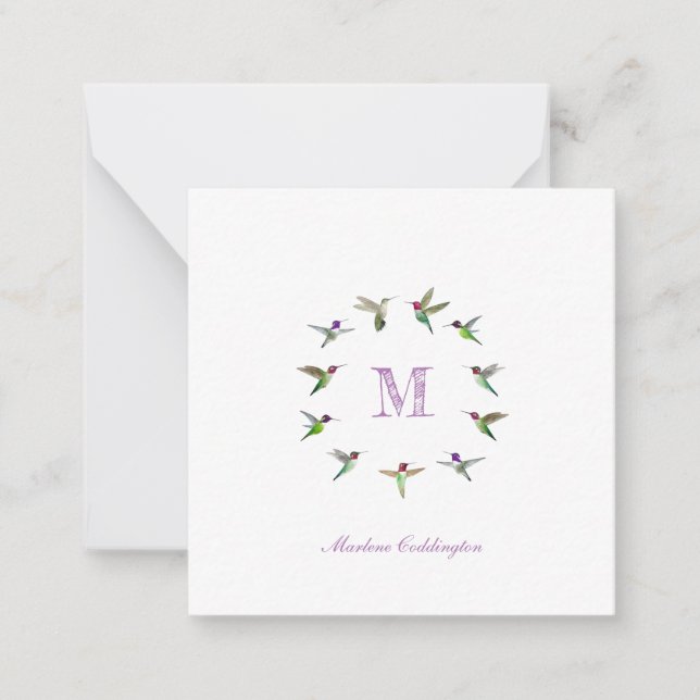 Monogram Hummingbird Anteckningskort (Framsida)