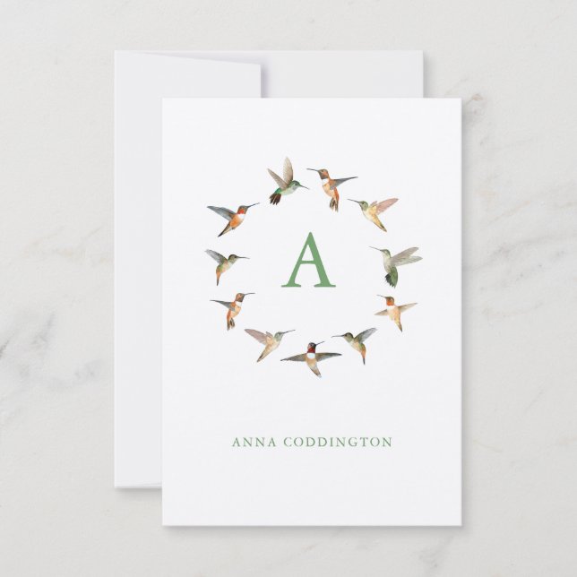 Monogram Hummingbird Anteckningskort (Framsida)