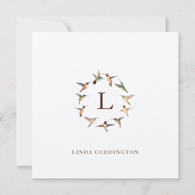 Monogram Hummingbird-anteckningskort Anteckningskort (Framsida)