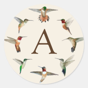 Monogram Hummingbird Classic Round Sticker Runt Klistermärke