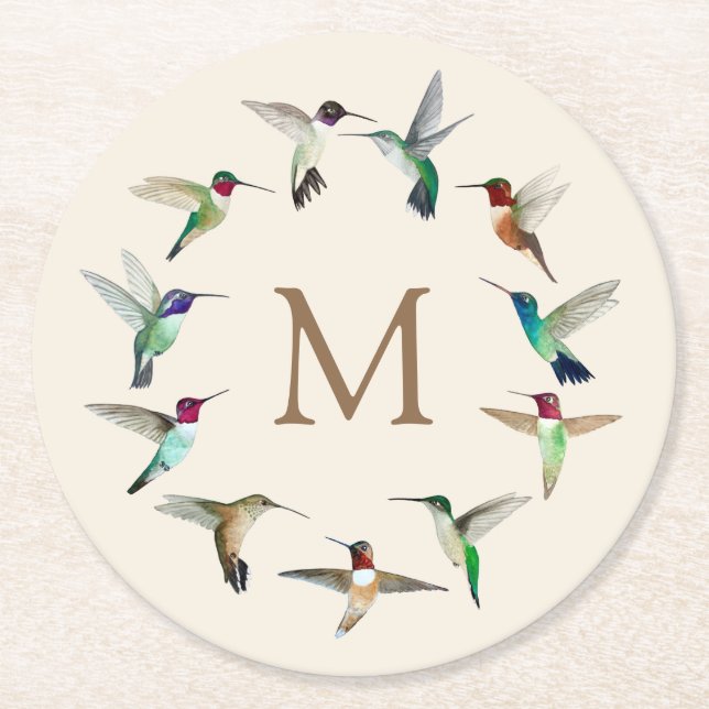 Monogram Hummingbird Underlägg Papper Rund (Framsidan)