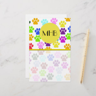 Monogram - Hund Tassar, Tass-avtryck - röd blå Grö Brevpapper