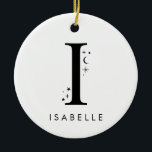 Monogram I Celestial Name  Julgransprydnad Keramik<br><div class="desc">Add a touch of celestial magic to your holiday décor with this stunning monogram Christmas ornament! Featuring a letter adorned with little stars and moons around it and your choice of name underneath, this personalized ornament is the perfect keepsake for the season. It comfortably fits up to 10 characters for...</div>