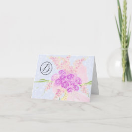Monogram i det blå-söta rosa genomskinliga båge bo tack kort